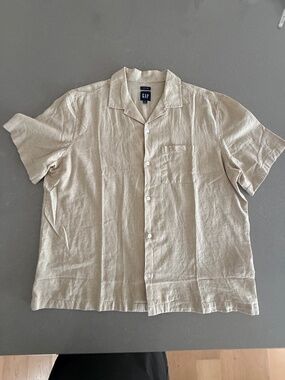 Men's Large Gap Beige  Linen-Cotton Short Sleeve Button Shirt Barely worn